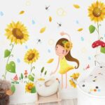 fashionbeautybuy Girl Sunflower Flowers Dragonfly Wall Sticker Decal Home Decor PVC Murals Wallpaper House Art Picture Living Room Adult Senior Teen Kids Baby Bedroom Decoration size 50x70 xls7192 - Image 5