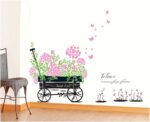 DM570049 Gardens Theme Adhesive Rooms Walls Vinyl DIY Stickers / Murals / Decals / Tattoos / Transfers With Wheelbarrow And Pink Flowers By VAGA - Image 3