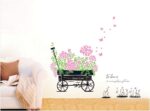 Ay705 Gardens Theme Adhesive Rooms Walls Vinyl DIY Stickers / Murals / Decals / Tattoos / Transfers With Wheelbarrow And Pink Flowers By VAGA - Image 2