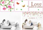 Home Decor Line PVC Art Decoration Removable Pink Roses Romantic Flower Rattan Style for Wedding Room Home Decals Mural Restaurant Bedroom Sitting Room Sofa TV Background by size 60x90 ay9150a - Image 2