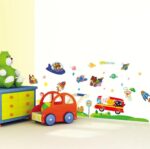 BIBITIME Bus Sheep Cat Animal Space Travel Wall Decal Rainbow Monkey Bear Airplane Rocket UFO Vinyl Sticker for Nursery Bedroom Kids Room Decor Art Mural DIY PVC Decorations size 60x90 ay873