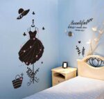 Wallpark Beautiful Black Dress Hat Bag High-Heeled Shoes Store Glass Showcase Removable Wall Sticker Decal, Living Room Bedroom Home Decoration Adhesive DIY Art Wall Mural size 50x70 xh0632c - Image 4