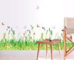 BIBITIME Plants Grass Flowers Border Wall Decal Flying Butterfly Vinyl Sticker for Living Room Skirting line Kitchen Bathroom Window Glass Door Kids Room Decor Art Mural size 50x70 am7052 - Image 4