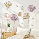 Runtoo 3D Flower Wall Stickers Gold Lotus Floral Wall Art Decals for Living Room Bedroom TV Background Wall Decor GS9720  Size: 60x90cm - Image 3