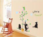 Lovely chats feuilles Papillons Arbre Fleurs Sticker mural Sticker Home Papier amovible Salon Salle à manger Chambre Cuisine Art Picture murals DIY Stick filles garçons enfants jeux chambre bébé Décoration - Image 3