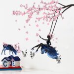 Zy110 Fairy Tree Swing Wall Decals Pink Flowers Tree Wall Stickers Moose Silhouette Flowers DIY Removable Butterfly Plants Animals Wall Decor for Kid Baby Bedroom Living Room Nursery Party - Image 4
