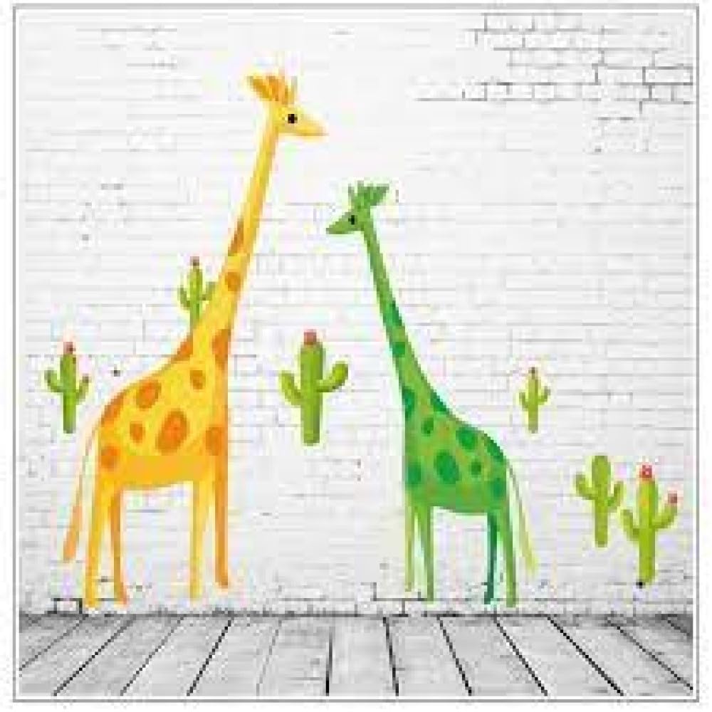 61Dw_vpyLaL._SL1000_29c35851-b156-4754-a09e-72a71c0ef632 Ay7035 Colourful Green Yellow Giraffe Friends Cartoon Kids Self Adhesive Home Décor Wall Sticker - Image 1