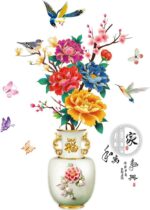 Dechom Peony Flower Pot Vase Wall Sticker Home Wall Art Hallway Corridor Background Aesthetic Decoration Wall Mural Vinyl Decals - Image 9