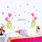 Beautiful Tulip Flowers Leaves Butterflies Wall Sticker Ay7111 - Image 3
