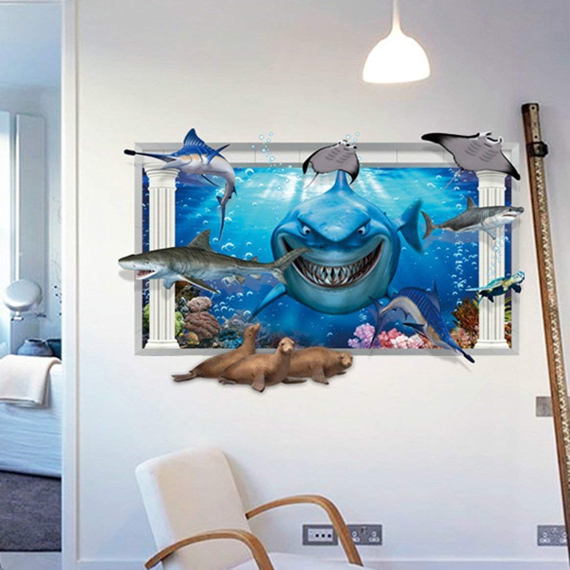 61HPyqrspbL._AC_SL1165_88775261-749a-4c28-b48c-52dae25b6d93 AY9262 Three Dimensional Seaworld Wall Sticker Creative Shark Stickers Removable Room Wall Decoration Sticker - Image 1