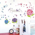 Xl7201 Wall Stickers Hydrangea Butterfly Flower Home Decor PVC Murals Wallpaper Home Art Living Room Adult Seniors Teenagers Kids Baby Bedroom Decoration