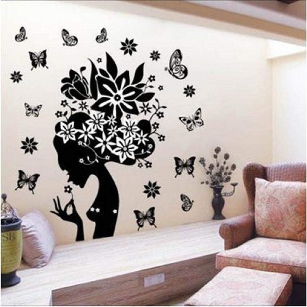 61IBG5oPheL._AC_SL1000_e24f4f39-fcb0-403b-bb60-4a831fca798f Butterfly and Woman Silhouette Decorative Sticker Home Living Room Sofa Background Removable Art Decor Mural Sticker Decal AY7184 - Image 1