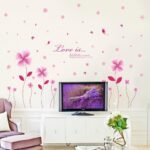 Color rosa flores mariposas vinilo de pared para el hogar papel adhesivo extraíble Living comedor dormitorio Cocina murales arte imagen DIY Stick Niñas Niños Kids Nursery Baby sala de juegos decoración size 50x70 xl7057