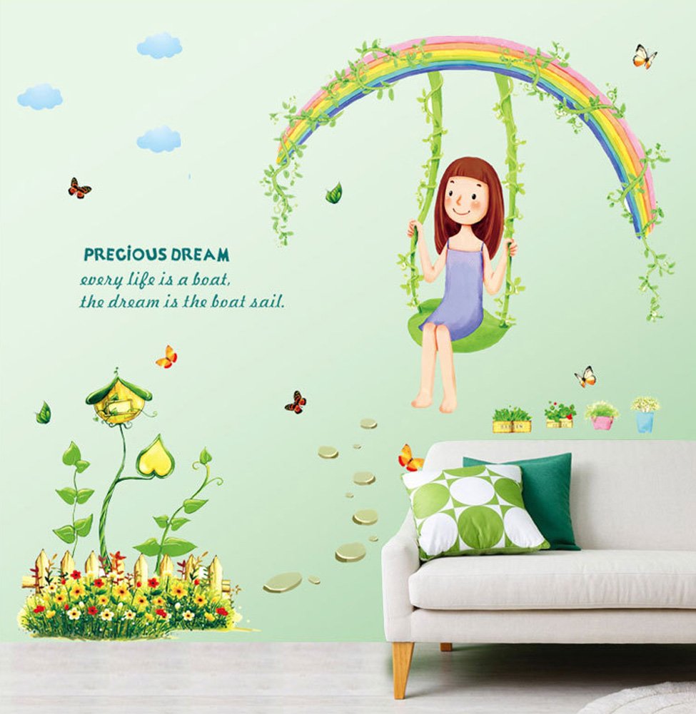 61L4IBIKIiL._SL1001 XLs7083 Swing Girl Wall Stickers For Bedroom Living Room Home Decor Pvc Removable - Image 1