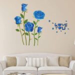Sk6008 Blue Rose Flower Wall Stickers with Phnom Penh, Vinyl Waterproof Flower Wall Decals for Living Room, Bedroom, Office - Image 4