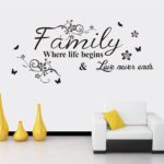 Family Where Life Begins Love Never Ends with Flowers and Butterfly Vinyl Removable Wall Quote Sticker Decal (Black) - Image 2