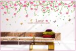 Home Decor Line PVC Art Decoration Removable Pink Roses Romantic Flower Rattan Style for Wedding Room Home Decals Mural Restaurant Bedroom Sitting Room Sofa TV Background by size 60x90 ay9150a - Image 4