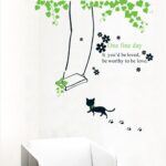 DM570067 Top of top store Removable Wall Stickers Home Decor Butterfly Flowers Trees Cartoon Animals Wall Decals for Bedroom Kitchen Kids Room (Swing Cat) - Image 3