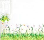 BIBITIME Plants Grass Flowers Border Wall Decal Flying Butterfly Vinyl Sticker for Living Room Skirting line Kitchen Bathroom Window Glass Door Kids Room - Image 3