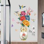 Dechom Peony Flower Pot Vase Wall Sticker Home Wall Art Hallway Corridor Background Aesthetic Decoration Wall Mural Vinyl Decals - Image 5