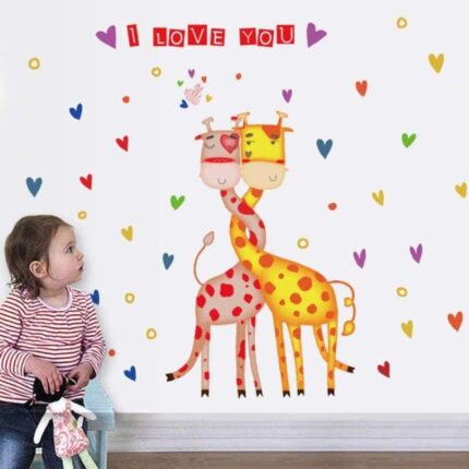 Wall Sticker Cartoon Animal Giraffe Nursery Classroom Decoration Kids Bedroom Decor Removable Cover Posters size 50x70 sk7076
