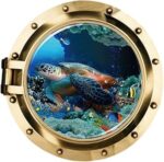 DNVEN 20 inches x 20 inches 3D Vivid Undersea Tropical Fishes Sea Turtles Window View Faux Submarine Window Partial Frosted Frosting Murals Wall Decals Removable Wall Stickers for Bedrooms Home Arts - Image 3
