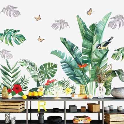 Greenery Leaves Wall Stickers Green Plants Wall Stickers Living Room Bedroom Office Wall Decoration size 60x90 nc023