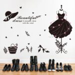 Wallpark Beautiful Black Dress Hat Bag High-Heeled Shoes Store Glass Showcase Removable Wall Sticker Decal, Living Room Bedroom Home Decoration Adhesive DIY Art Wall Mural size 50x70 xh0632c - Image 5