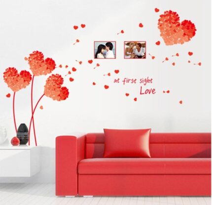 BIBITIME at First Sight Love Valentines Day Photo Frame Wall Stickers Couple Lovers Bedroom Heart Flower Picture Frame Vinyl Decal for Living Room size 50x70 ay7176e