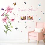 Baby Boy's Lily Flowers Photo Frame Butterflies Petals Wall Decal One Size Pink - Image 3