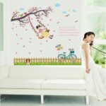 Swing Girl Baseboard Flowers Tree Birds Butterflies Wall Decal Home Sticker PVC Murals Paper House Decoration Wallpaper Living Room Bedroom Art Picture for Kids Teen Senior Adult Baby size 50x70 sk7051 - Image 3