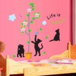 Lovely chats feuilles Papillons Arbre Fleurs Sticker mural Sticker Home Papier amovible Salon Salle à manger Chambre Cuisine Art Picture murals DIY Stick filles garçons enfants jeux chambre bébé Décoration - Image 2