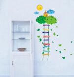 BIBITIME Green Leaves Ladder Height Chart Sun Sky Cloud Birds House Wall Decal Sticker Nursery Growth Charts Colorful Measurement for Kids Room Decor Art Mural (Minimum Scale: 90cm;Max:170cm) - Image 2