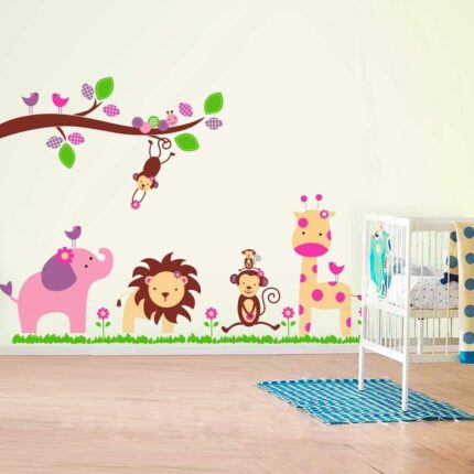Walplus Wall Stickers Nursery "Huge Elephant Animal Lion Giraffe Monkey" Mural Vinyl Home Decoration DIY Décor Wallpaper Children Kids Room Gift, Multi-Colour
