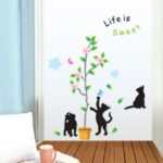 Lovely chats feuilles Papillons Arbre Fleurs Sticker mural Sticker Home Papier amovible Salon Salle à manger Chambre Cuisine Art Picture murals DIY Stick filles garçons enfants jeux chambre bébé Décoration - Image 5