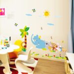 beautybuy Baby Boy's Elephant Birds Coconut Tree Monkey Flower Animals Wall Decal Ay9161 - Image 3