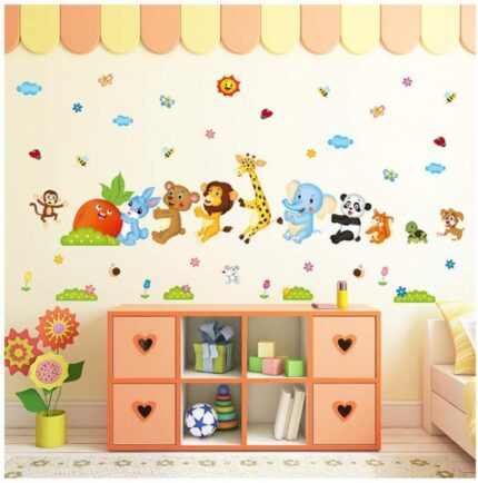 Xl8281 Animal Pull Radish Pattern Cartoon Wall Stickers Living Room Bedroom Bedside Kindergarten Classroom Children Room