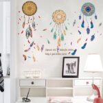 Dream Catcher Wall Decals Colourful Feather Wall Stickers Peel and Stick Removable Art Mural for Bedroom Kids Room Nursery Living Room Office Home Decoration size 60x90  xl8270
