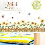 Removable Cartoon Animal Wall Stickers with Butterflies and Flowers, PVC Home Decor Wall Decals for Babies, Kids, Girls, Kitchen Decor, Posters (Sunflower Butterfly Fence) size 50x70 xls7178 - Image 2