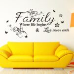 Family Where Life Begins Love Never Ends with Flowers and Butterfly Vinyl Removable Wall Quote Sticker Decal (Black) - Image 3