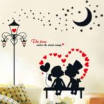 Ay9266 European Style Street Lamp Kissing Girl Boy Wall Sticker Black Home Couple Bedroom Love Decoration Removable Stars Moon Mural - Image 2