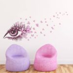 Zy066 BIBITIME Beautiful Butterflies Wall Art Long Eyelashes Eye Vinyl Sticker for Bedroom Heart Decor Couple Lovers Living Room - Image 2