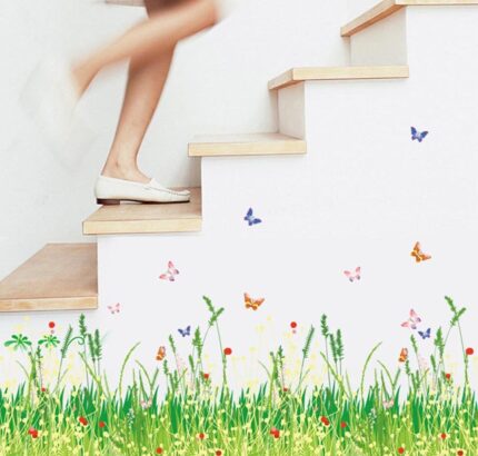 BIBITIME Plants Grass Flowers Border Wall Decal Flying Butterfly Vinyl Sticker for Living Room Skirting line Kitchen Bathroom Window Glass Door Kids Room Decor Art Mural size 50x70 am7052