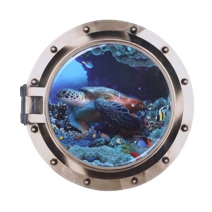 DNVEN 20 inches x 20 inches 3D Vivid Undersea Tropical Fishes Sea Turtles Window View Faux Submarine Window Partial Frosted Frosting Murals Wall Decals Removable Wall Stickers for Bedrooms Home Arts