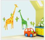 Ay7035 Colourful Green Yellow Giraffe Friends Cartoon Kids Self Adhesive Home Décor Wall Sticker - Image 5
