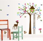 Cartoon Animals Wall Stickers Butterflies Trees Flowers Removable Wall Decals Home Decor PVC Art Mural Baby Boys Girls Kids Bedroom Kitchen Room Decoration Wall Sticker  size 60x90  df5078 - Image 2