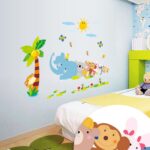 beautybuy Baby Boy's Elephant Birds Coconut Tree Monkey Flower Animals Wall Decal Ay9161 - Image 4