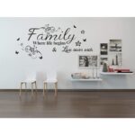 Family Where Life Begins Love Never Ends with Flowers and Butterfly Vinyl Removable Wall Quote Sticker Decal (Black) - Image 4