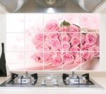 BIBITIME Pink Rose Kitchen Oil Proof Wall Stickers 17.72 inches x 27.56 inches Roses Flower - Image 3