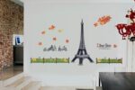 Wall Sticker Paris Eiffel Tower Autumn Red Maple Leaf Park Flower Banner European City Landscape for Living Room Bedroom Decoration, size 60x90 (MJ9503) - Image 3